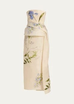 Monique LhuillierIris Gazar Silk Strapless Peplum Drape Ankle Gown