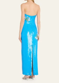 Monique LhuillierStrapless Iris Applique Sequined Gown