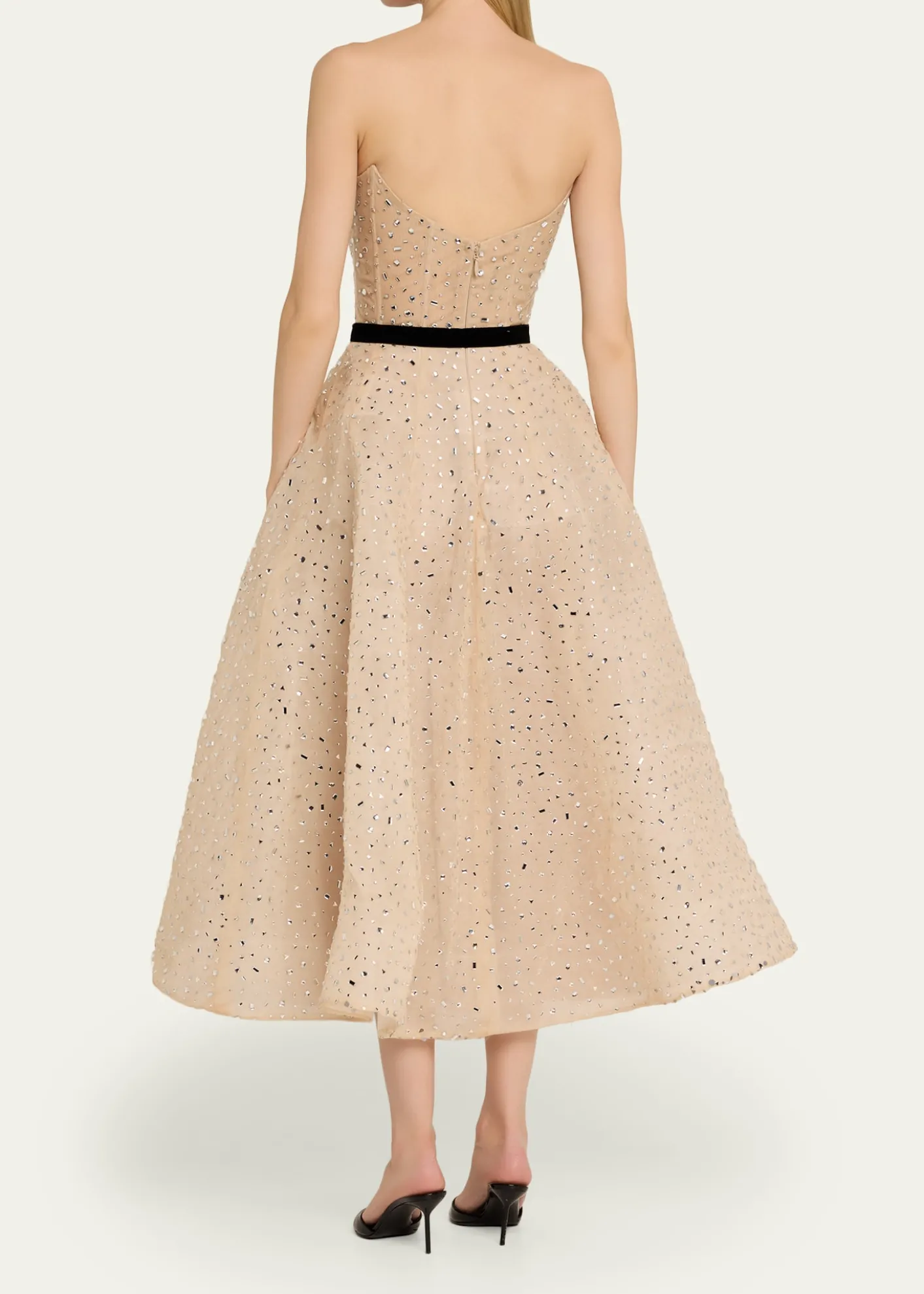 Monique LhuillierStrapless Crystal Organza Cocktail Dress