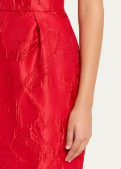 Monique LhuillierStrapless Rose Jacquard Midi Dress
