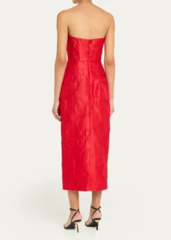 Monique LhuillierStrapless Rose Jacquard Midi Dress