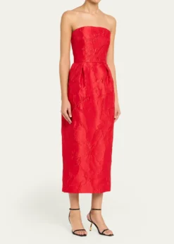 Monique LhuillierStrapless Rose Jacquard Midi Dress