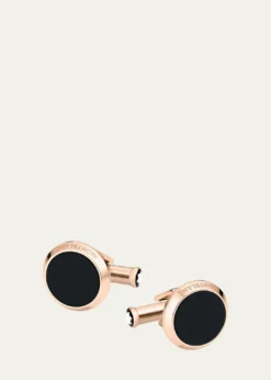 MontblancOnyx-Inlay Round Rose Golden Cufflinks
