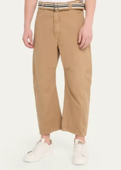 MORDECAIMen's Cotton Belted Barrel-Leg Pants