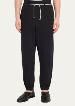 MORDECAIMen's Fleece Stripe-Trim Drawcord Joggers