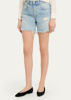 MOUSSY VINTAGEDistressed Denim Mid-Rise Shorts