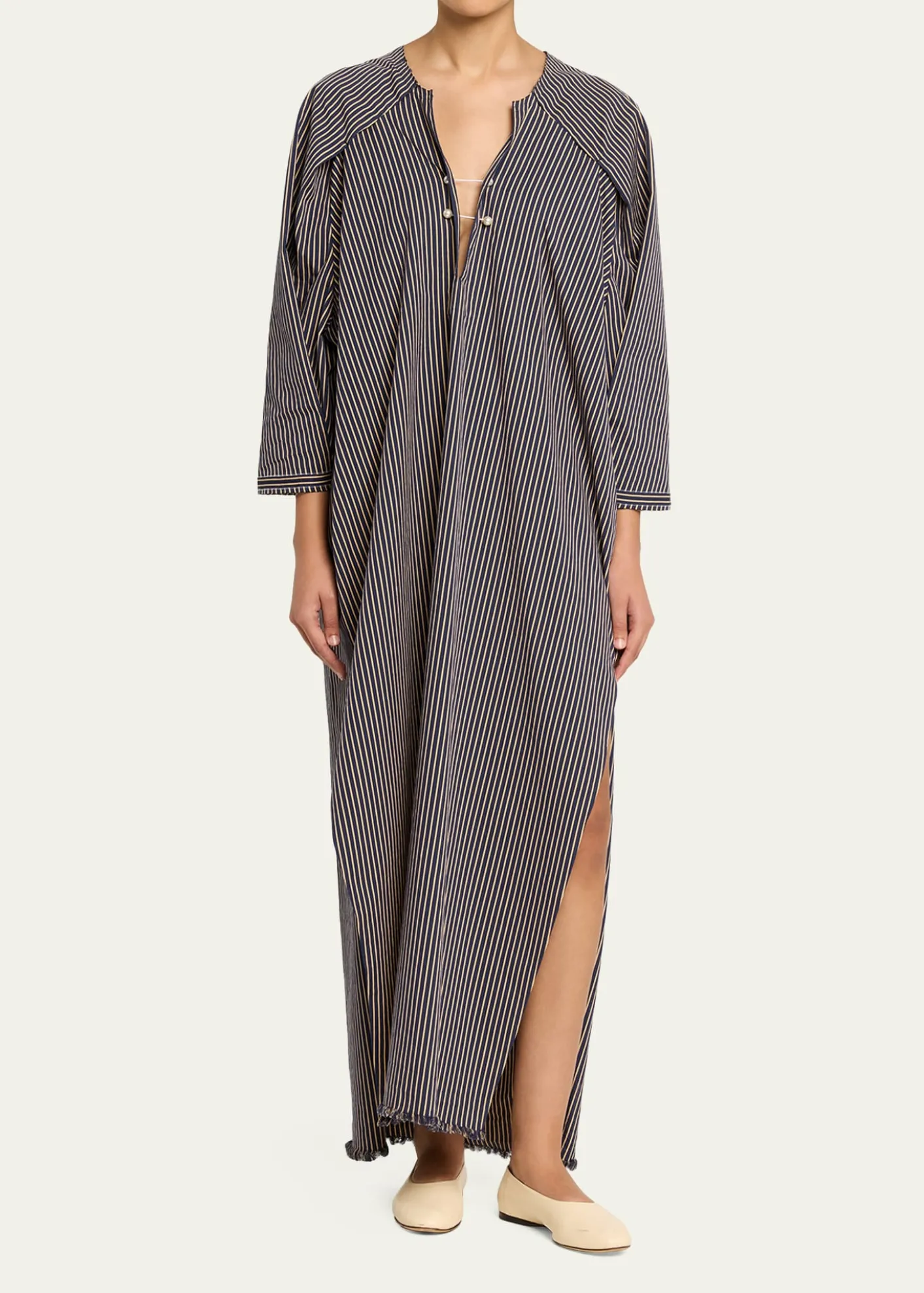 NACKIYEOffshore Striped Long-Sleeve Maxi Caftan Dress