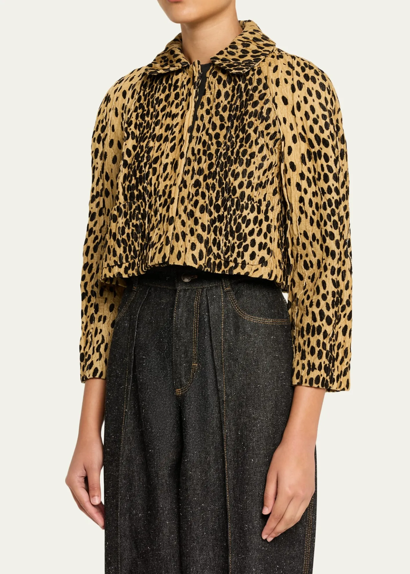 NACKIYEPixie Cheetah-Print Velvet Crop Jacket