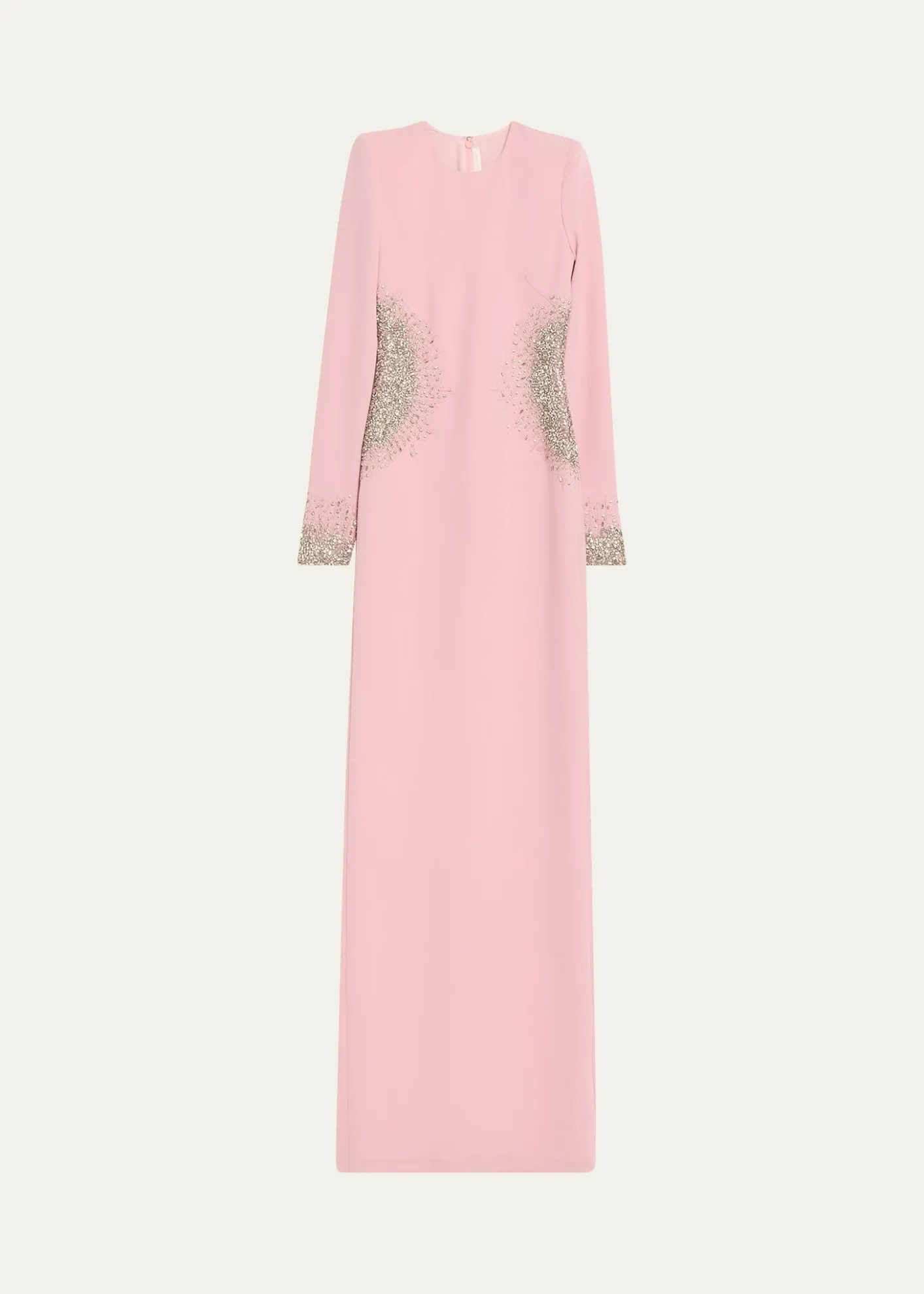 Naeem KhanCrystal Crepe Long-Sleeve Strong-Shoulder Gown