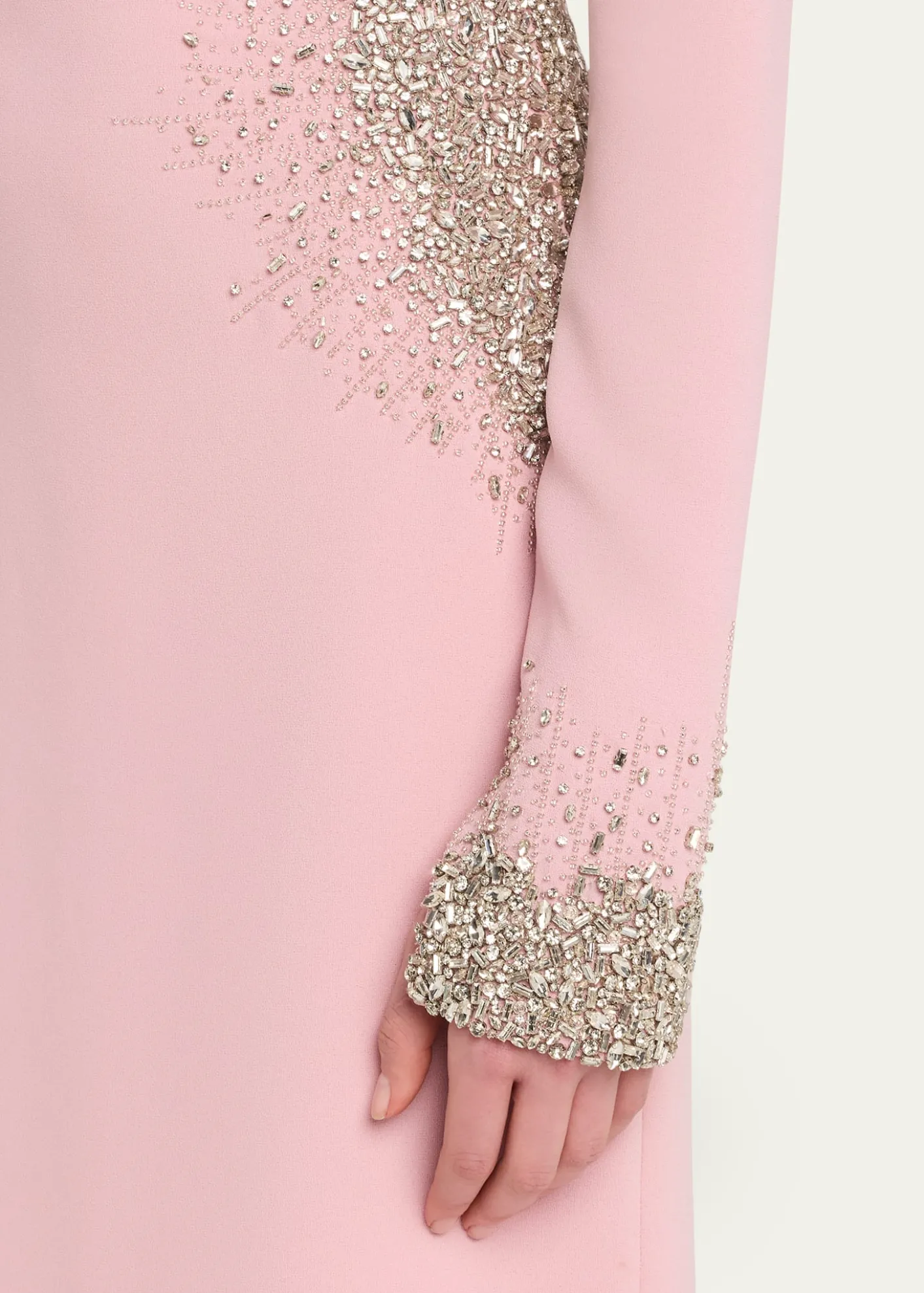 Naeem KhanCrystal Crepe Long-Sleeve Strong-Shoulder Gown