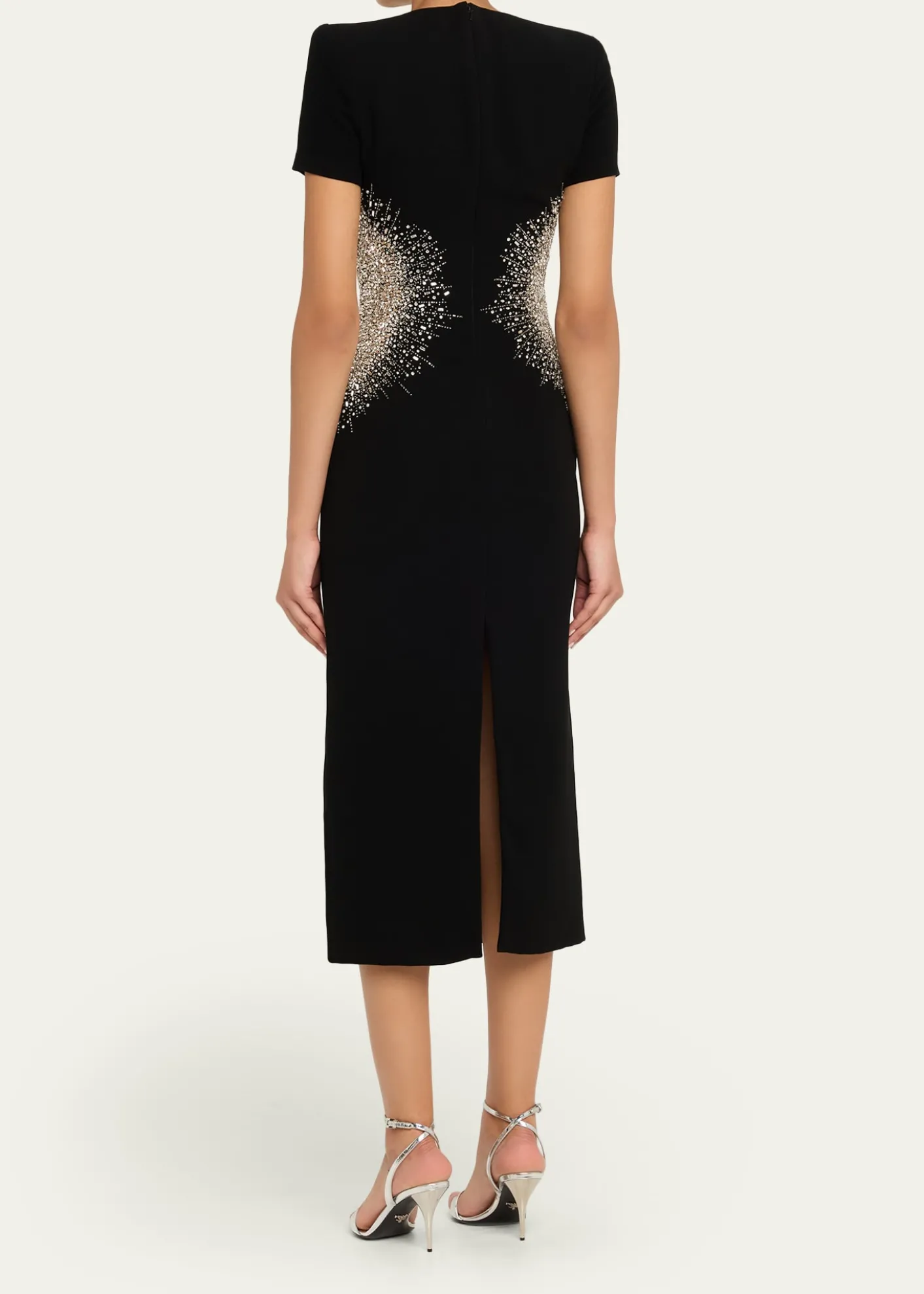 Naeem KhanCrystal Embellished Short-Sleeve Midi Dress