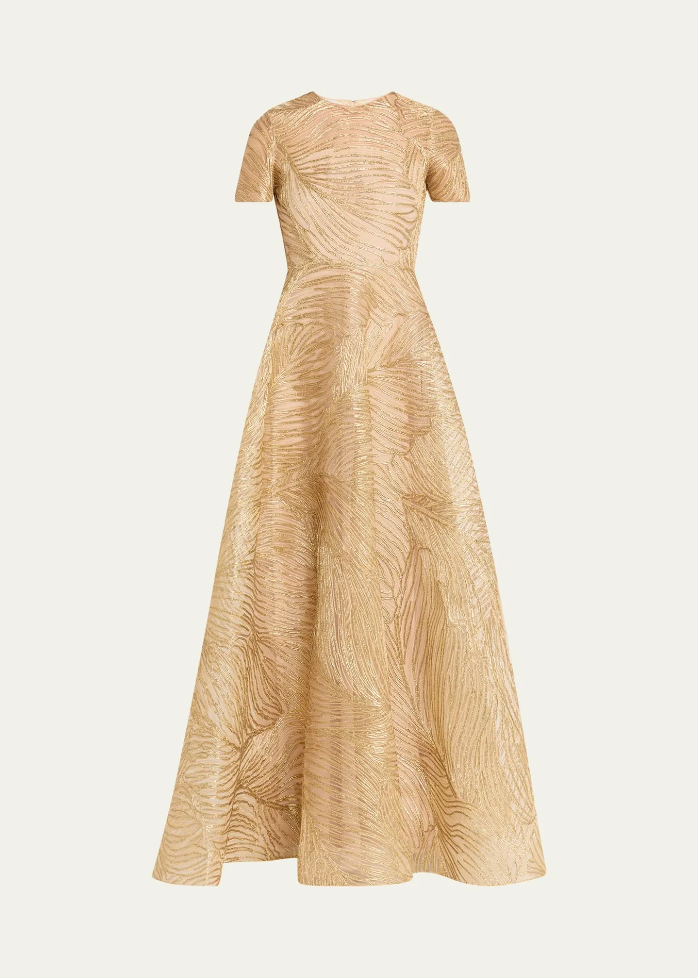 Naeem KhanMetallic Raffia Embroidered Short-Sleeve Gown