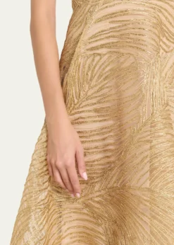 Naeem KhanMetallic Raffia Embroidered Short-Sleeve Gown