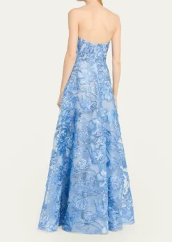Naeem KhanStrapless Metallic Raffia Embroidered Gown