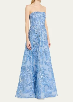 Naeem KhanStrapless Metallic Raffia Embroidered Gown
