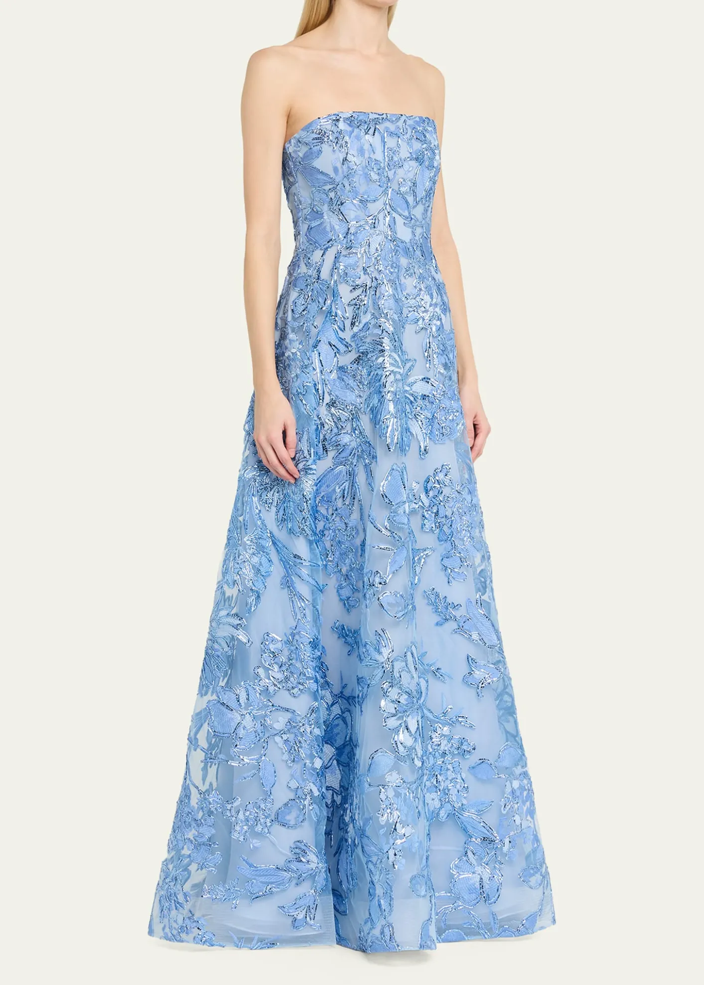 Naeem KhanStrapless Metallic Raffia Embroidered Gown