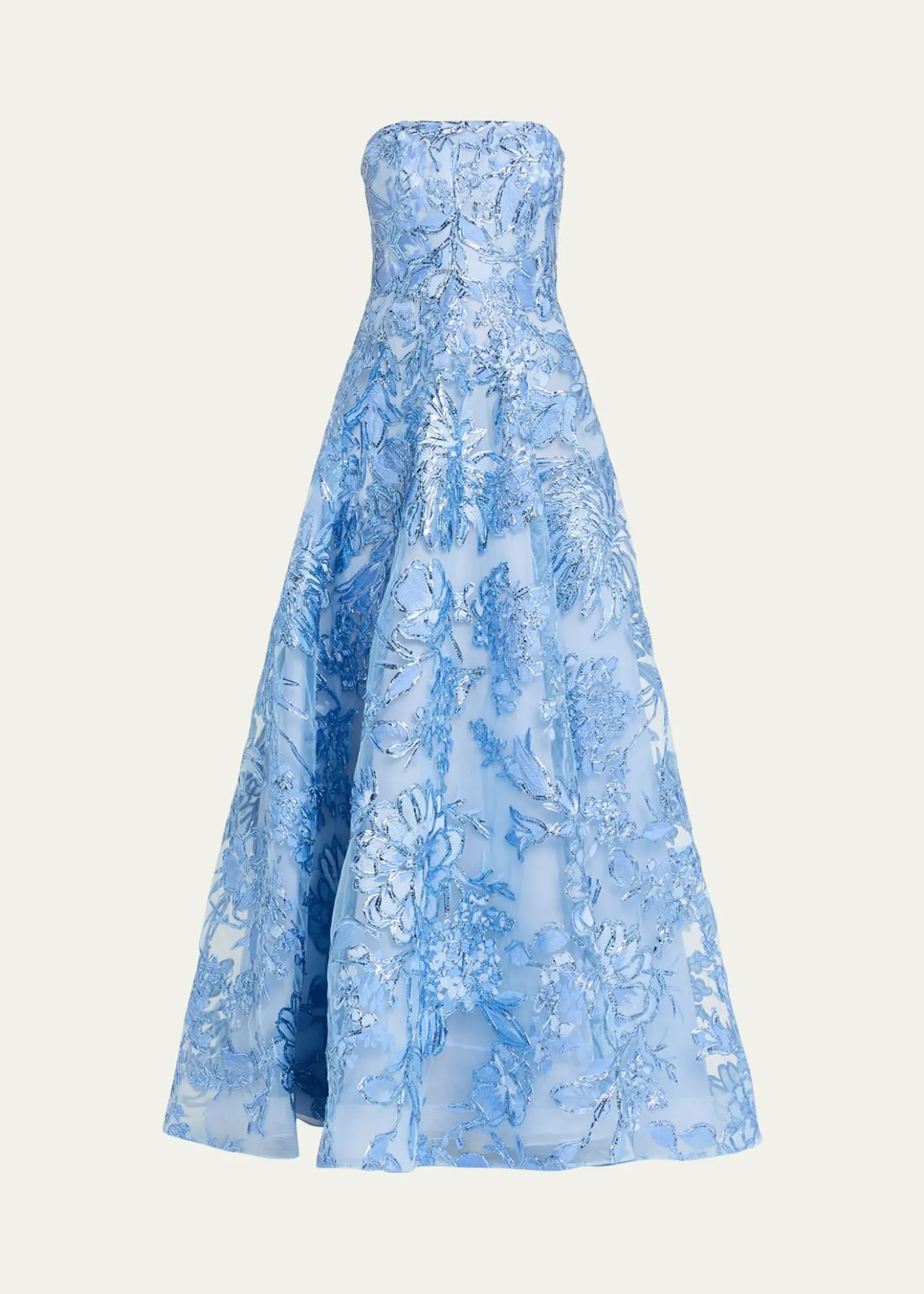 Naeem KhanStrapless Metallic Raffia Embroidered Gown