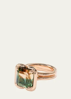 Nak Armstrong20K Rose Gold Buttress Emerald-Cut Bicolor Tourmaline Solitaire Ring, Size 7