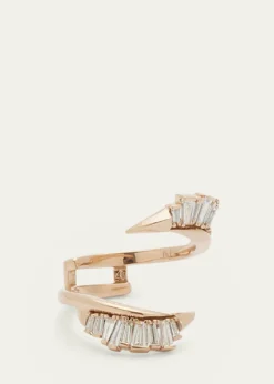 Nak ArmstrongRuched Open Coil Ring Guard with White Diamonds and 20K Rose Gold, Size 6.5