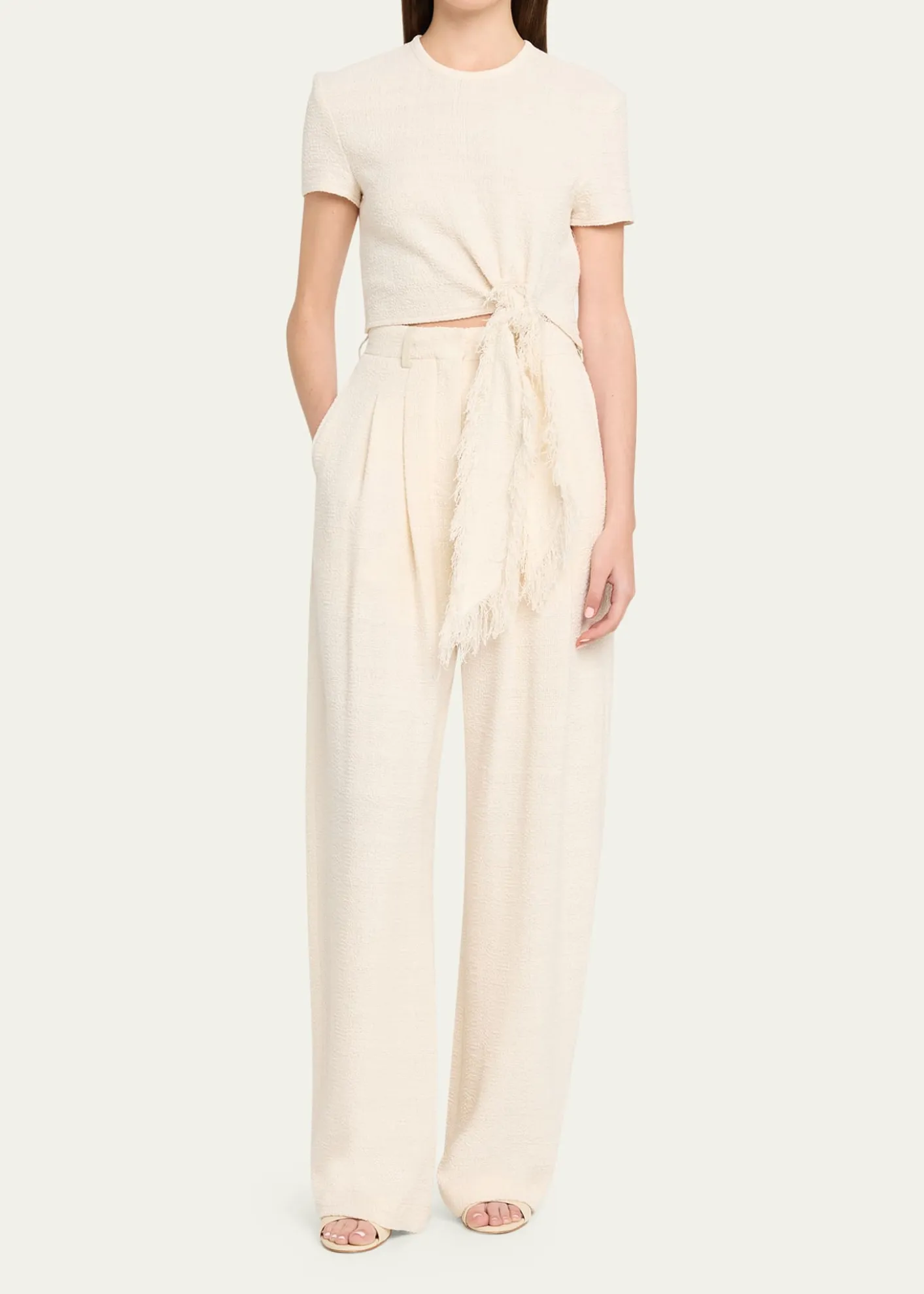 NanushkaSeka Cotton Linen Tweed Tapered Tailoring Pants