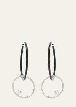 Nikos KoulisOui Black Enamel Hoop Earrings with Pave Ring and Round Diamonds
