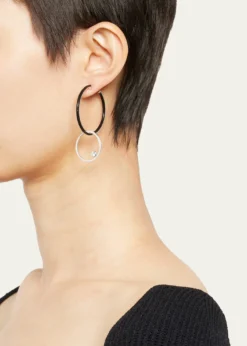 Nikos KoulisOui Black Enamel Hoop Earrings with Pave Ring and Round Diamonds