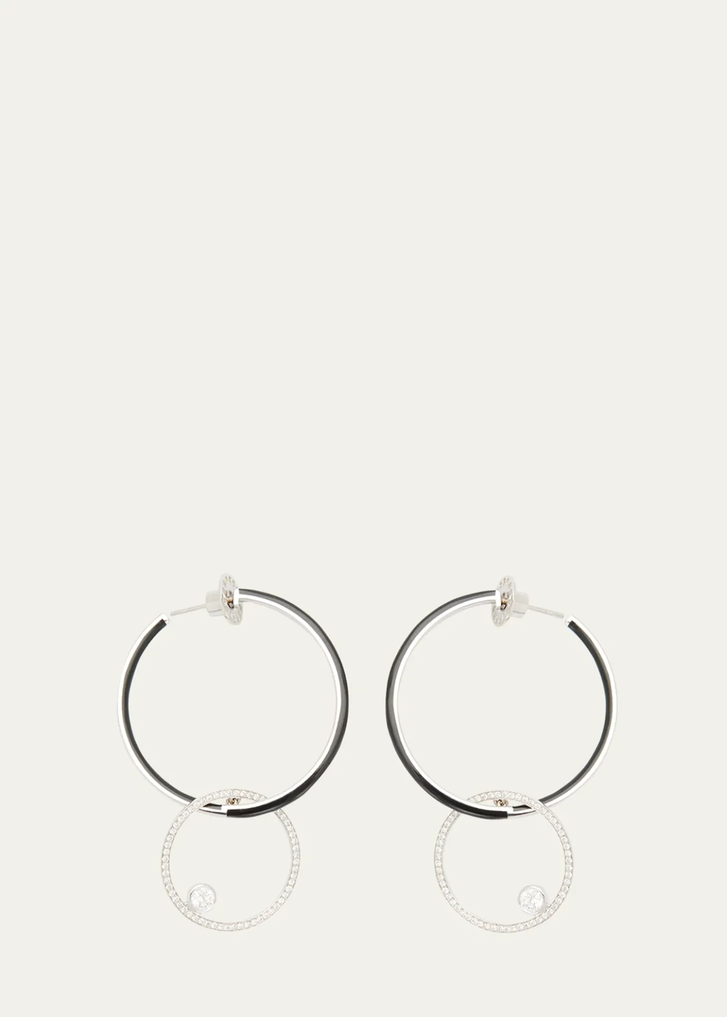 Nikos KoulisOui Black Enamel Hoop Earrings with Pave Ring and Round Diamonds