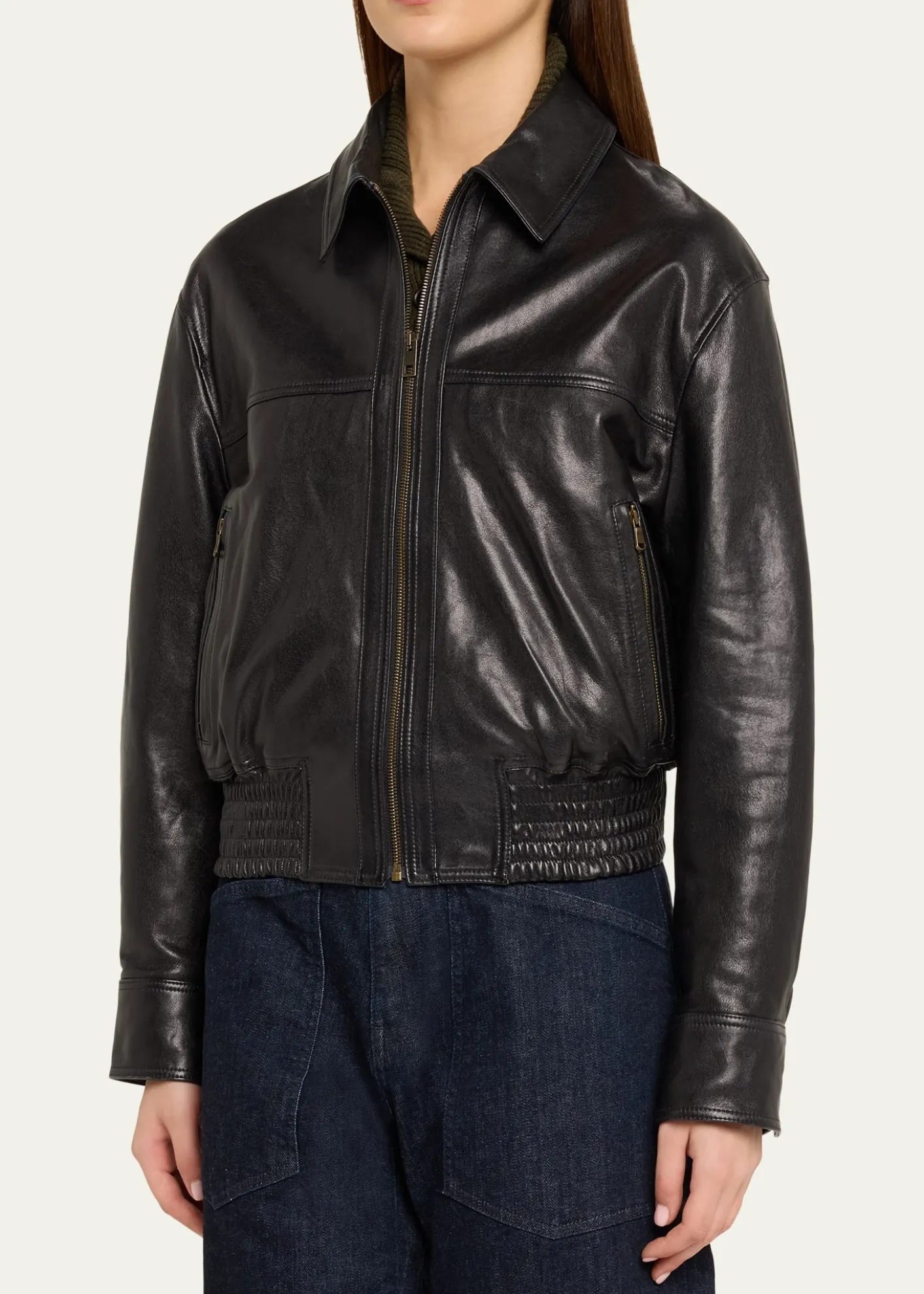 Nili LotanAime Zipped Leather Bomber Jacket