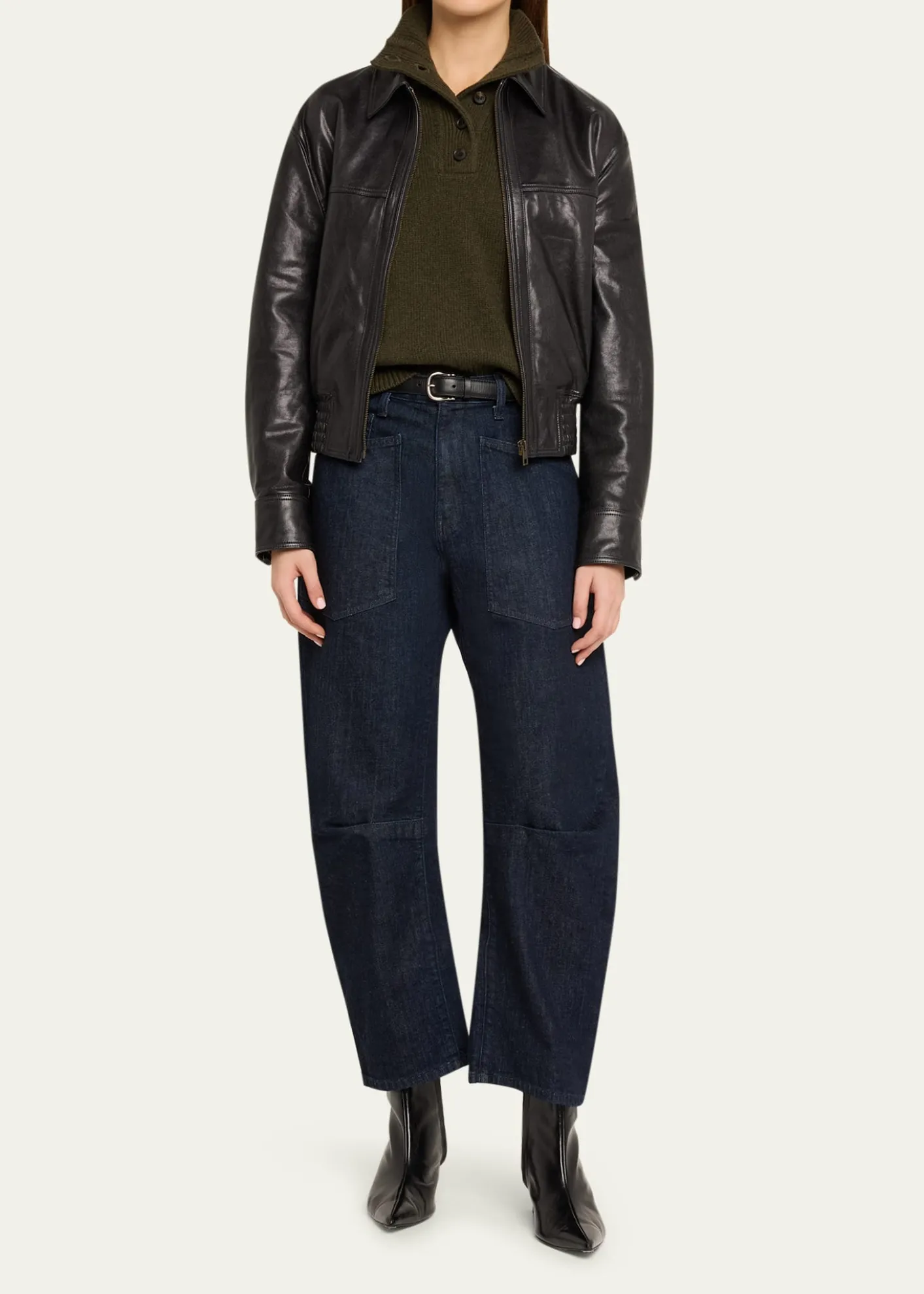 Nili LotanAime Zipped Leather Bomber Jacket