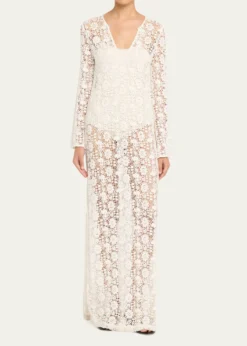 Nili LotanDella Floral Crochet Knit Long-Sleeve Maxi Dress
