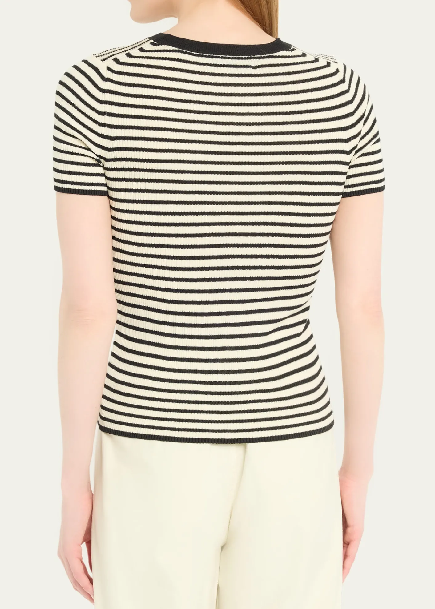 Nili LotanHettie Striped Ribbed Silk T-Shirt