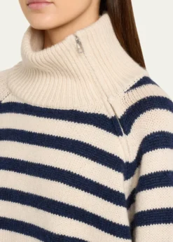 Nili LotanRaelyn Striped Zip Turtleneck Cashmere Sweater