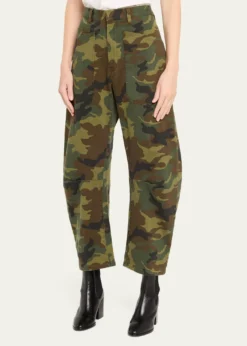 Nili LotanShon Camo-Print Barrel-Leg Ankle Pants