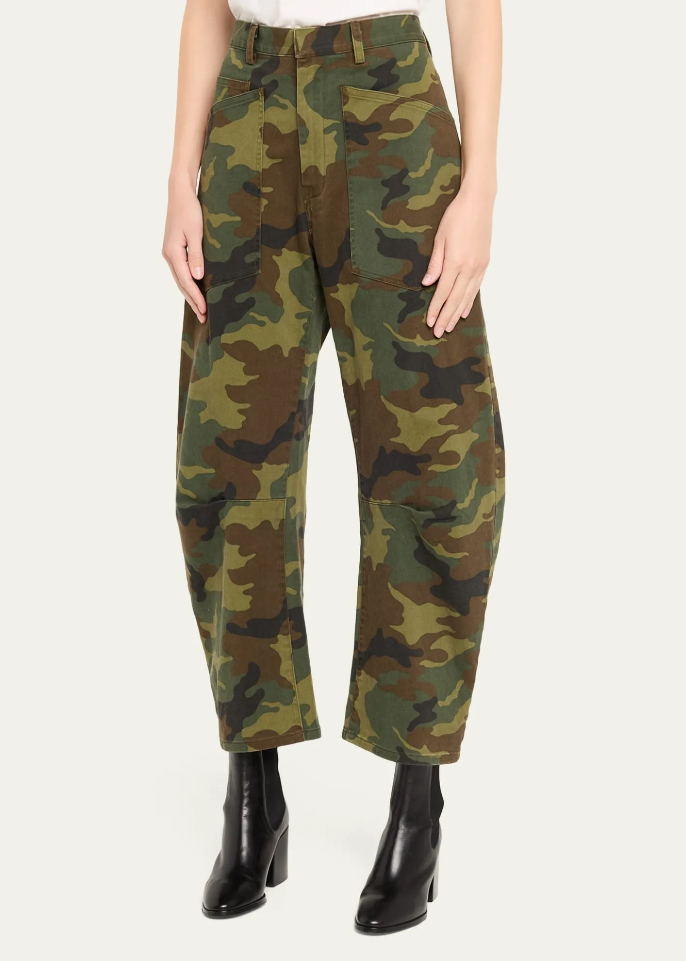 Nili LotanShon Camo-Print Barrel-Leg Ankle Pants