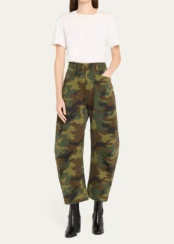 Nili LotanShon Camo-Print Barrel-Leg Ankle Pants