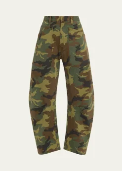 Nili LotanShon Camo-Print Barrel-Leg Ankle Pants