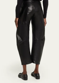 Nili LotanShon Leather Barrel-Leg Ankle Pants