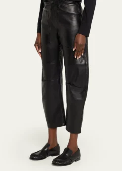 Nili LotanShon Leather Barrel-Leg Ankle Pants