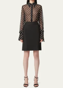 Nina RicciChiffon Polka Dot Bell Cuff Blouse