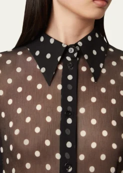 Nina RicciChiffon Polka Dot Bell Cuff Blouse