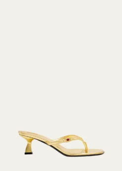 NodaletoMetallic Leather Kitten-Heel Thong Sandals