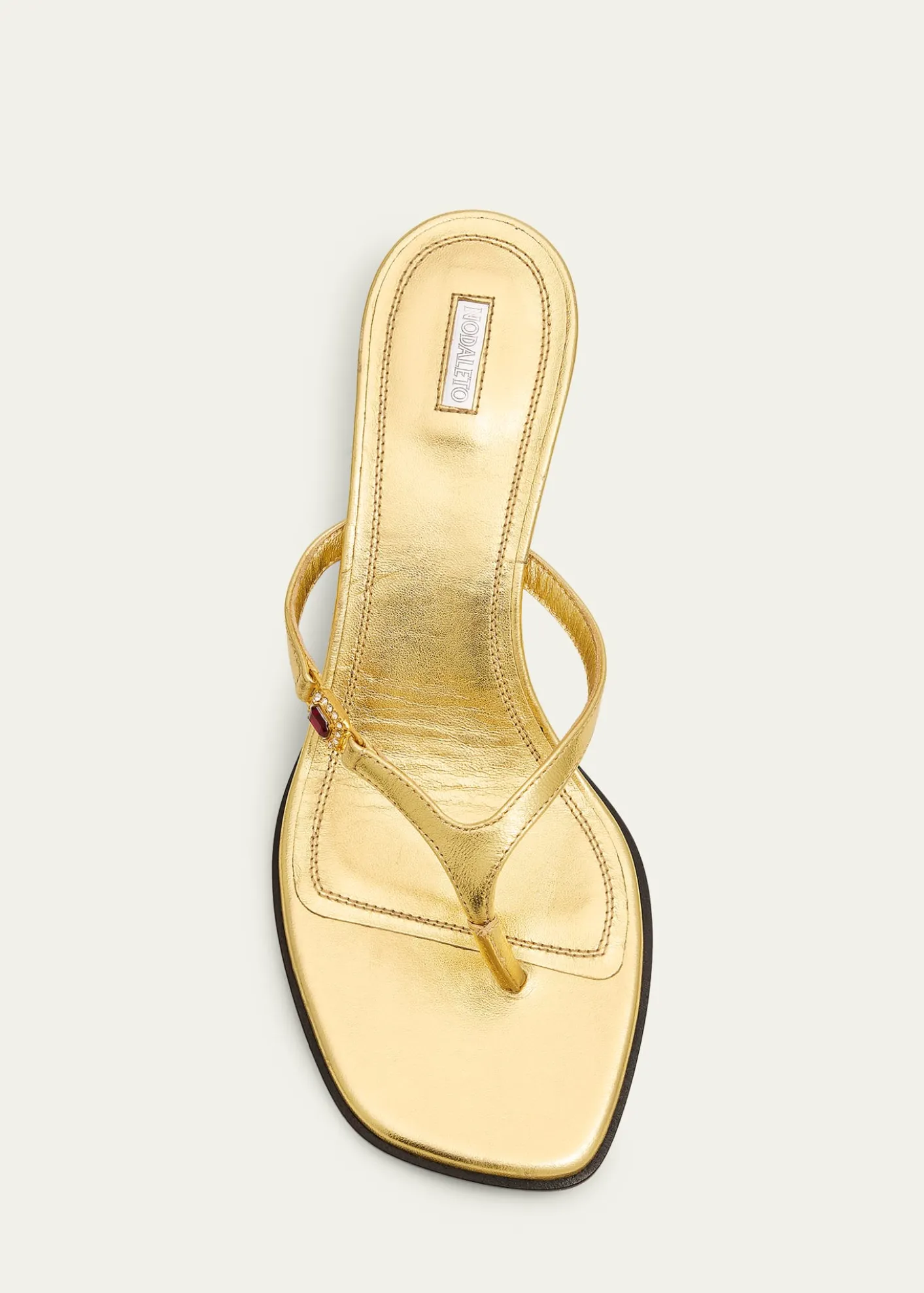 NodaletoMetallic Leather Kitten-Heel Thong Sandals