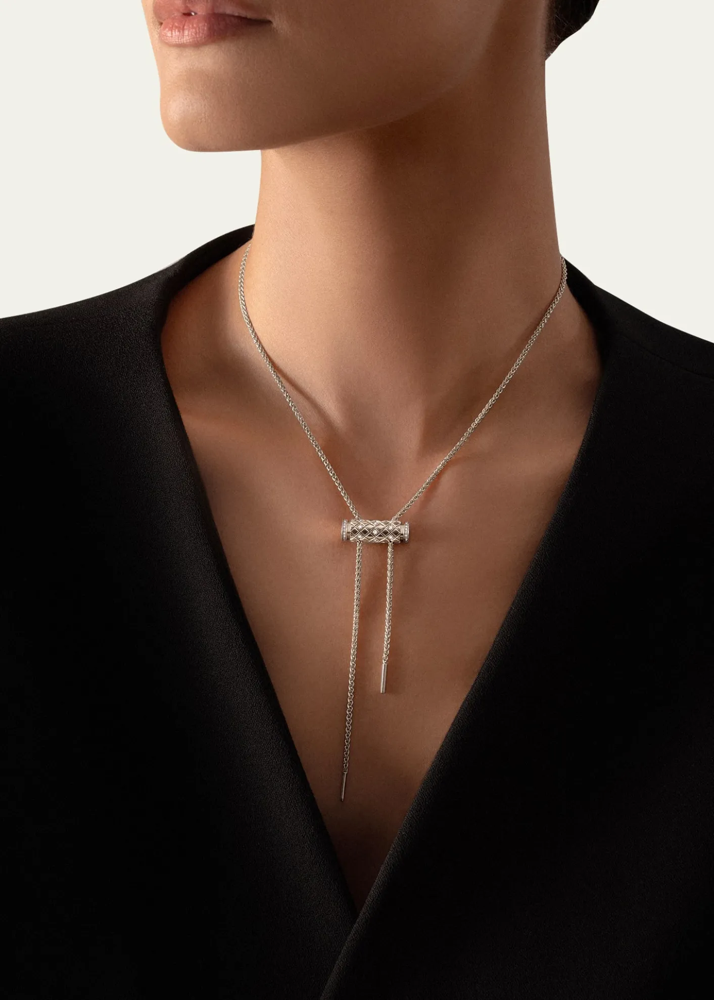 Nouvel Heritage18K Semi Pave Latch Pendant on MM Chain Necklace