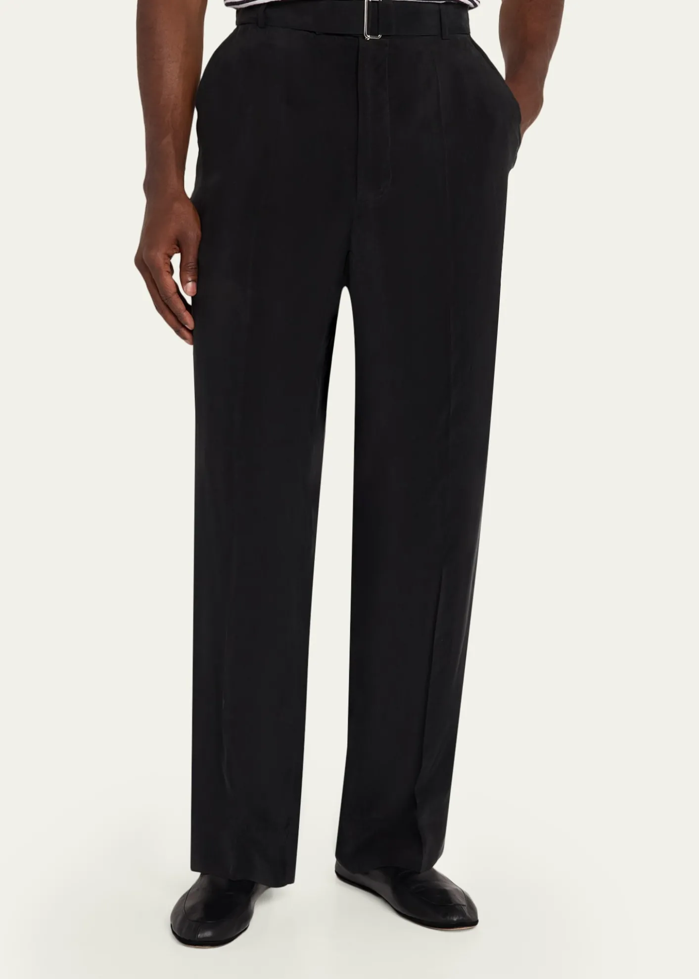 Officine GeneraleMen's Nash Japanese Cupro Wide-Leg Pants