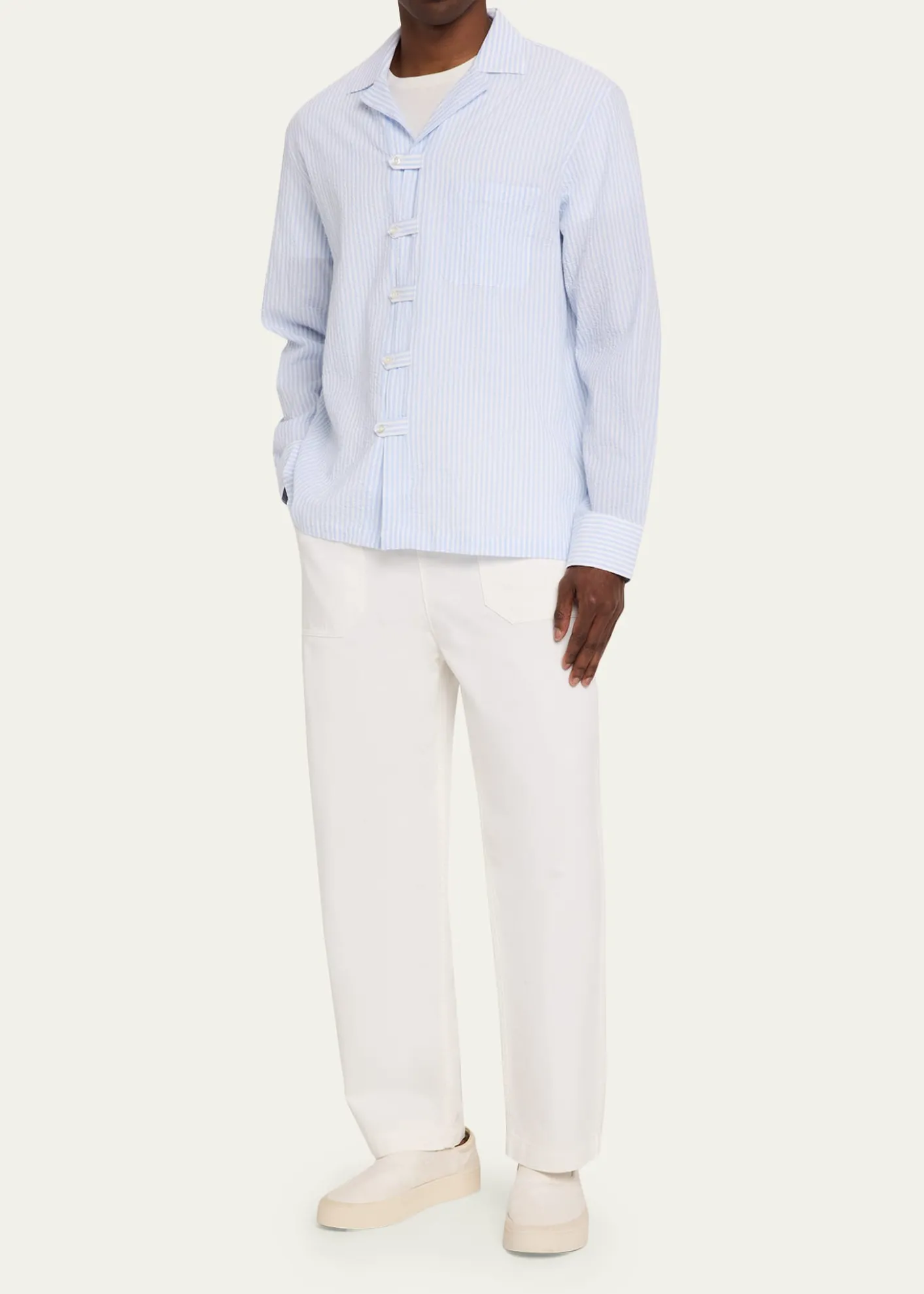 Officine GeneraleMen's Cotton Wide-Leg Drawstring Trousers