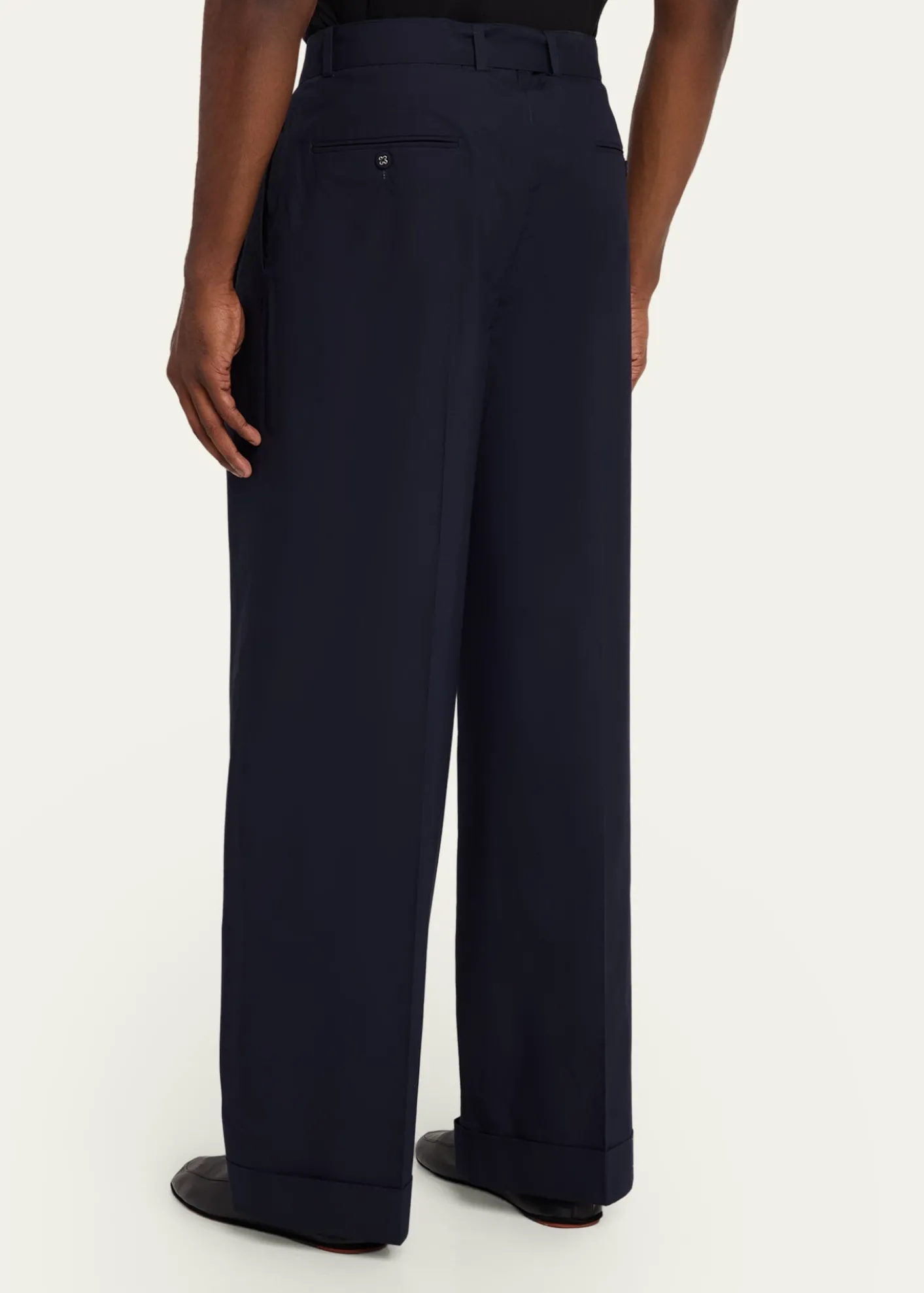 Officine GeneraleMen's Evan Poplin Belted Wide-Leg Pants