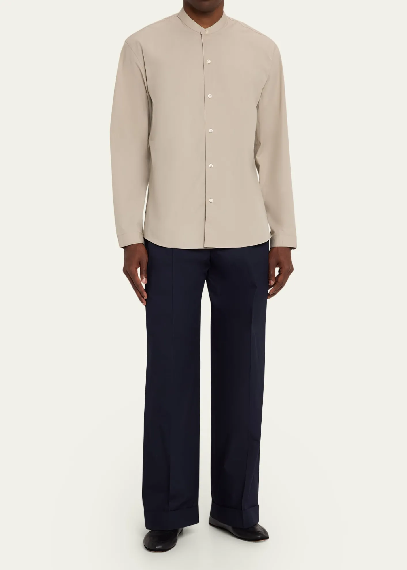 Officine GeneraleMen's Evan Poplin Belted Wide-Leg Pants