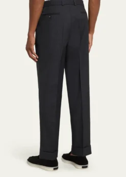 Officine GeneraleMen's Hugo Wool Self-Belt Pleated Pants