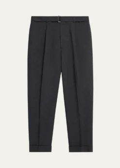 Officine GeneraleMen's Hugo Wool Self-Belt Pleated Pants