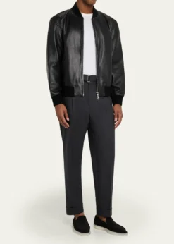 Officine GeneraleMen's Hugo Wool Self-Belt Pleated Pants